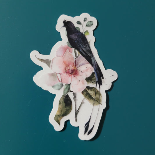 Black Bird and Flowers - Transparent Sticker