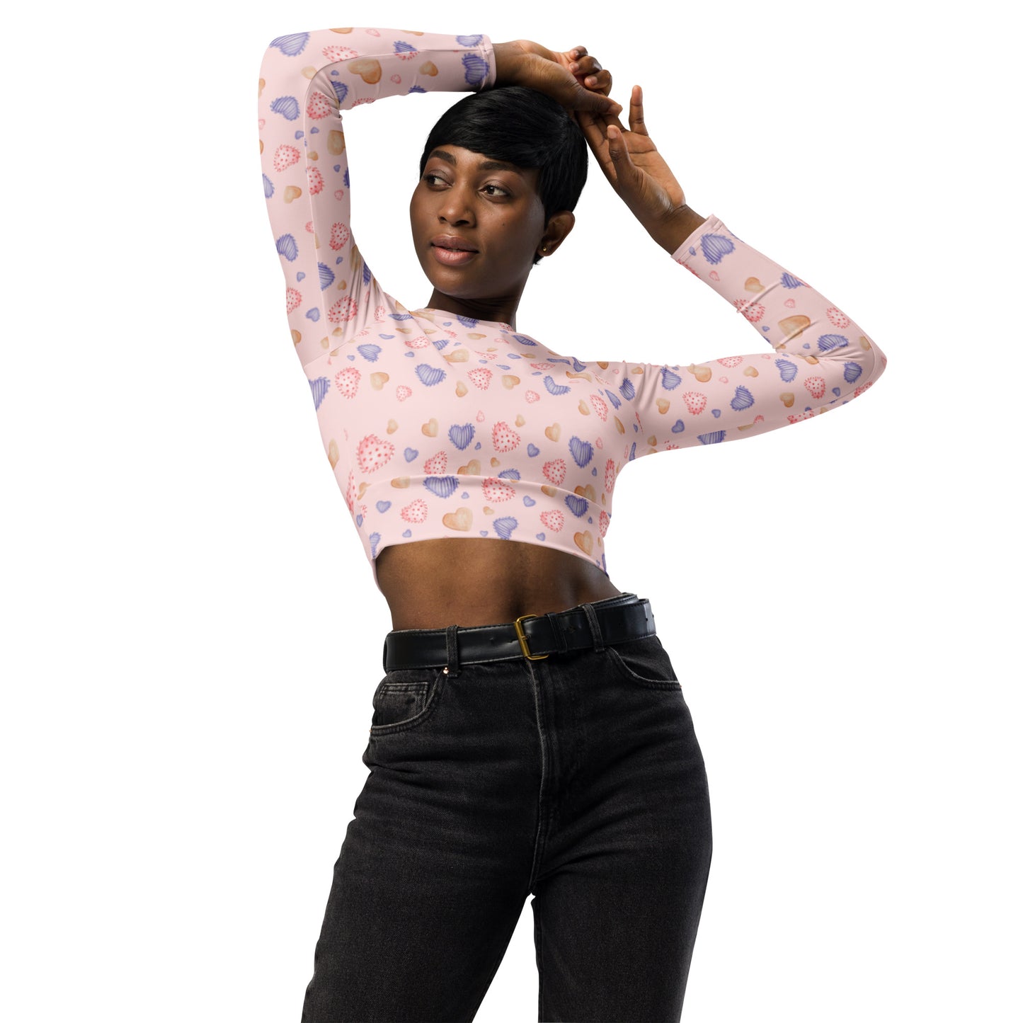 Sweet Pink Hearts Recycled long-sleeve crop top