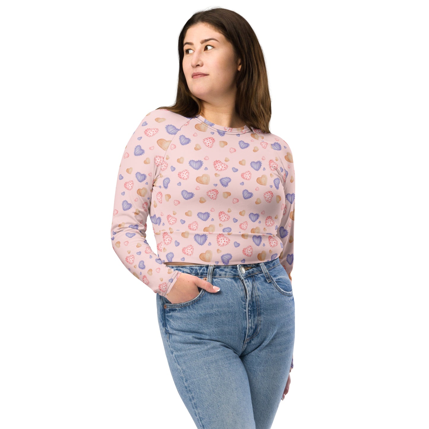 Sweet Pink Hearts Recycled long-sleeve crop top