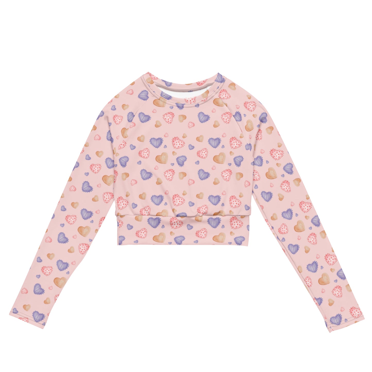 Sweet Pink Hearts Recycled long-sleeve crop top