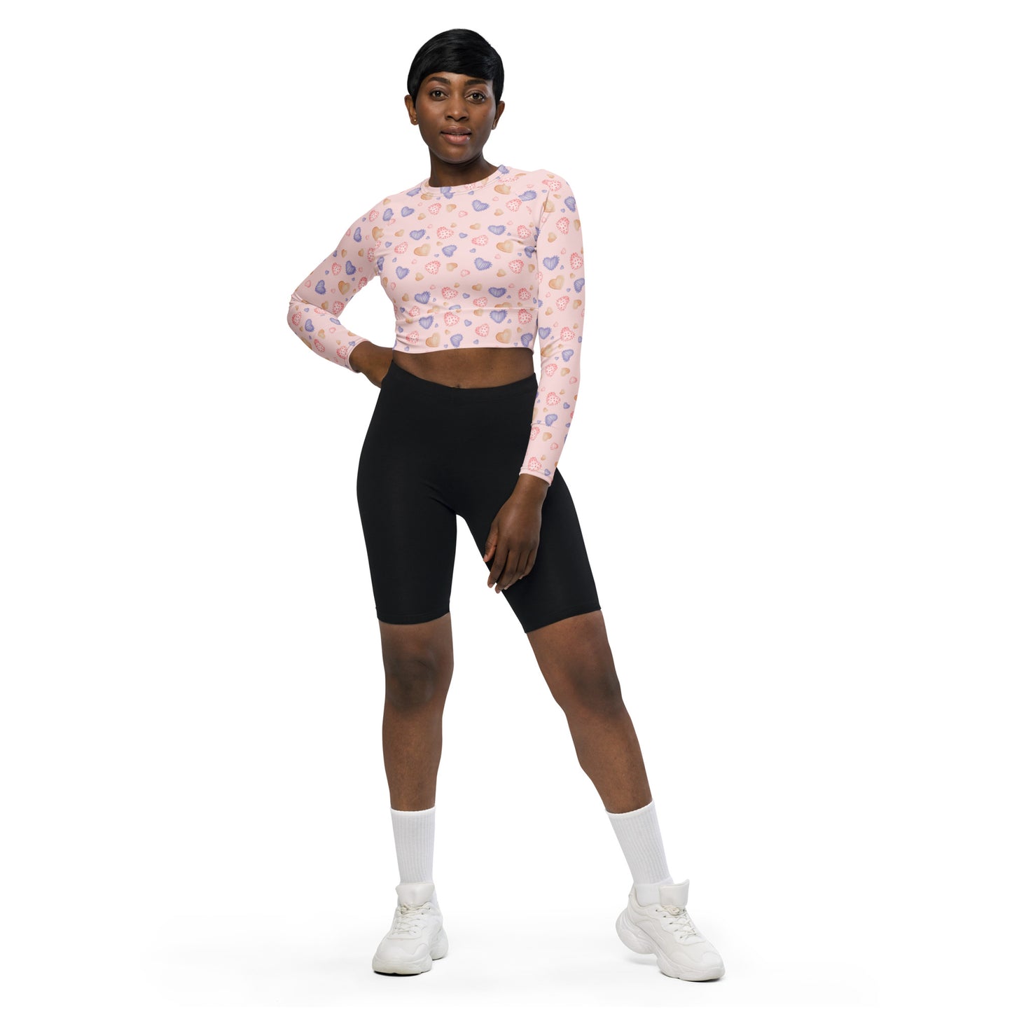 Sweet Pink Hearts Recycled long-sleeve crop top