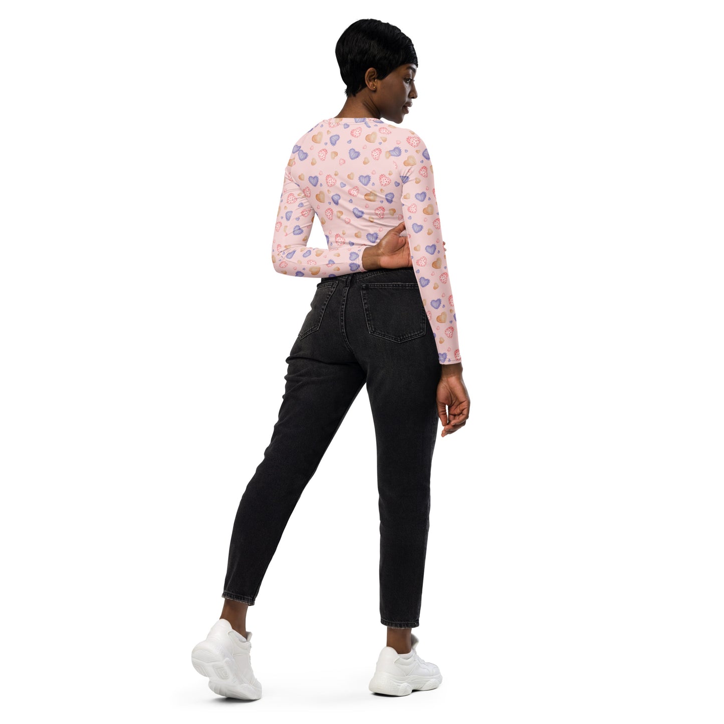 Sweet Pink Hearts Recycled long-sleeve crop top